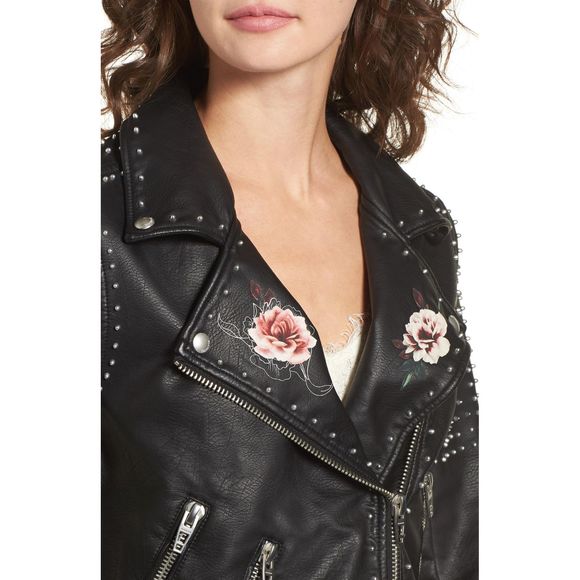 BLANKNYC Stud Floral Moto‎ Faux Leather Jacket - Picture 3 of 7